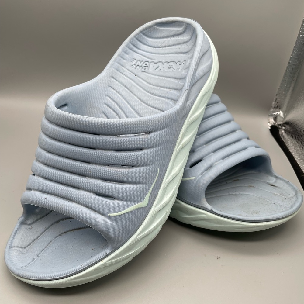 Women’s blue Hoka sandals